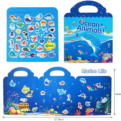 Reusable Sticker Book for Kids, Ocean Stickers Educational Learning Toys Travel Stickers Activity Books for Toddler Girls Boys Age 3+ Birthday Gifts - style: Ocean