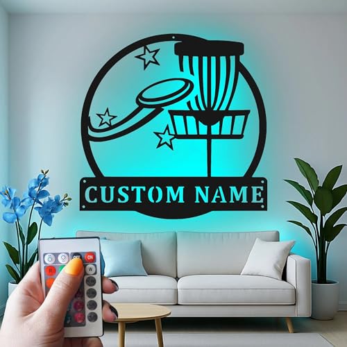 Custom Disc Golf Basket Led Light Metal Wall Art Personalized Gift for Disc Golfers Game Room Decor 4