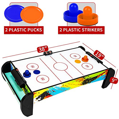Air Hockey Table for Kids | Tabletop Air Hockey for Children, Girls, Boys, Teens with Air Hockey Pucks and Paddles, Electronic Fans - color: Green/Black