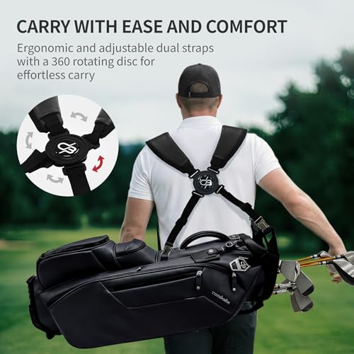 Luxury Faux Leather Golf Stand Bag, 4-Way Full-Length Divider Golf Bag with Carbon Fiber Stand, Cooler Pocket, Ergonomic Straps, Magnetic Pocket, Golf Club Bag with Rain Hood for Men/Women - color: Black