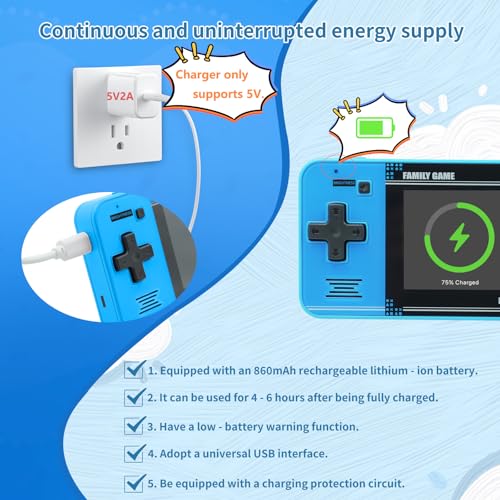 Handheld Game for Kids -Preloaded 220 Retro Video Games, Portable Gaming Player with Rechargeable Battery 3.0" LCD Screen, Mini Arcade Electronic Toy Gifts for Boys Girls (Blue) - style: Blue
