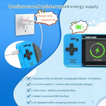 Handheld Game for Kids -Preloaded 220 Retro Video Games, Portable Gaming Player with Rechargeable Battery 3.0" LCD Screen, Mini Arcade Electronic Toy Gifts for Boys Girls (Blue) - style: Blue