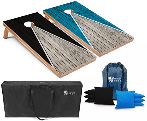Tailgating Pros Lightweight Pyramid Design Cornhole Board Set w/Bean Bags and Carrying Case - 4'x2' Regulation Cornhole Game - color: Black/Turquoise