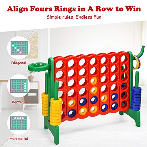KOTEK Giant 4-in-a-Row Family Game w/Quick-Release Sliders, 42 Rings, Ring Toss & Basketball Hoop, Connect Yard Game for Kids & Adults (Without Carrying Bag, Green) - color: Green