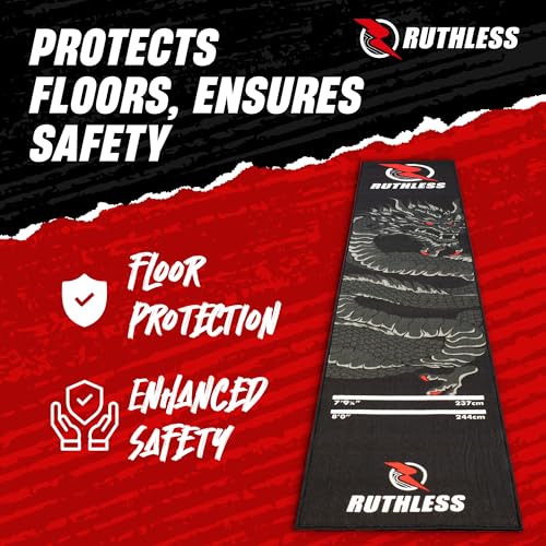 RUTHLESS Darts Mat | Heavy Duty Non Slip Durable Carpet Dart Mat for Floor Black - style: Dragon