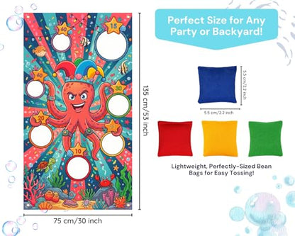 DS. DISTINCTIVE STYLE Ocean Theme Toss Game Banner with 4 Bean Bags for Carnival Party, Indoor Outdoor Activities Birthday Party Decoration