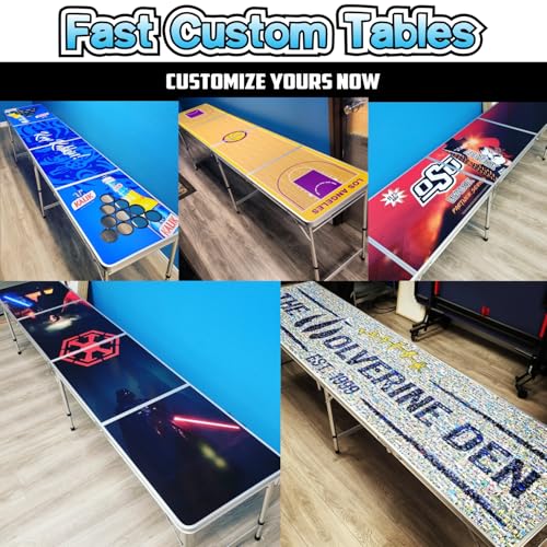 8-Foot Regulation Folding Beer Pong Table w/Beer Pong Balls & Optional Cup Holes, LED Lights, Custom Graphic (Choose Your Model) - size: Black - 8 Foot Table, style: Base Model