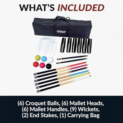 Hathaway Deluxe 6-Player Croquet Set for Adults, Kids & Families – Includes Durable Hardwood Mallets & Handles, Chip-Resistant Croquet Balls, Steel Wickets, Nylon Carrying Bag - 33.5"L x 9"W x 2.75"H