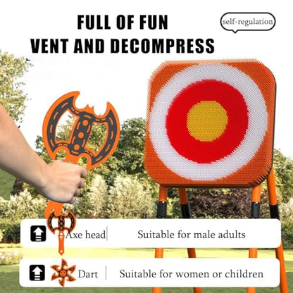 Throw Target Game Set, 2-in-1 Axe Throw & Lawn Dart Combo Backyard Game Set, with 8 Long-Handled Flying Axe & 8 Six-Star Dart for Family Kids Adults Orange-Plasticpipe