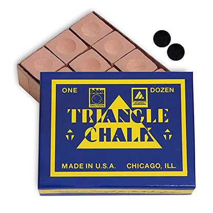 Triangle Billiard Pool Cue Chalk - 1 Dozen - Made in The USA + 2 pcs of Quality Billiard Pool Table Spots by Tweeten Fibre Co. - color: Gold