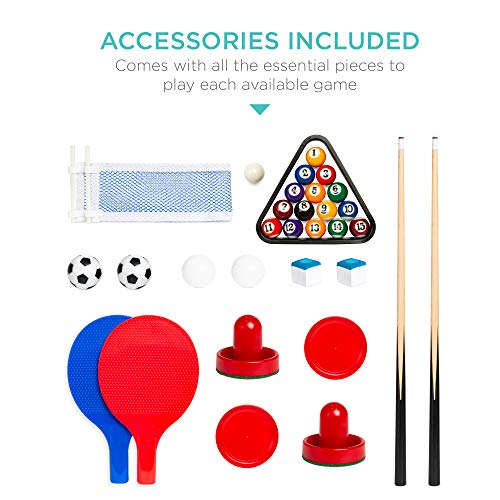 4-in-1 Kids 32" Multi-Game on Floor Table Set Air Hockey, Foosball, Table Tennis, Pool Billiards, Home Family Game Room Indoor Competition, Leisure Sports Sports Style, Wooden Table, Gift for Children