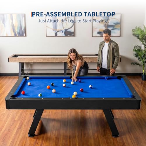 GarveeLife 7 ft Pool Tables with Wood Finish,Complete Billiard Set with 2 Cues, Balls, Triangle, Chalk & Brush,Modern Billiards Table for Adults & Family