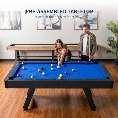 Garvee 7 ft Pool Tables,Billiard Table Set with 2 Cue Sticks, Balls, Triangle, Chalk & Brush,Modern Billiards Table with Black Wood Finish,for Home, Basement, Game Room, Office