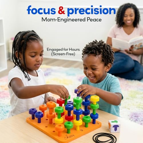 Skoolzy Peg Board Set - Montessori Toys for 2 Year Old - 33 Pc Peg Board for Kids - Occupational Therapy Toys with Pegs, Dice, Lacing String & Storage Bag - Montessori Toys for 2+ Year Old - style: Pegboard Set - 33pcs