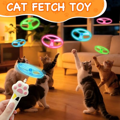Cat Fetch Toy, Flying Cat Toy Disc Launcher with 6 Soft & Flexible Discs, Cat Toys for Indoor Cats, Interactive Cat Toy for Bored Kittens & Adult Cats