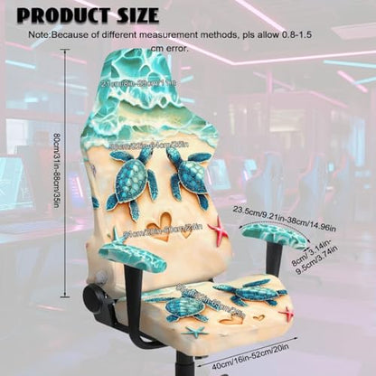 Sea Turtle Print Gaming Chair Covers with Armrest Covers Dust-Proof Universal Fit Gamer Desk Chair Cover for Ergonomic Game Rotating Office Chairs, Easy to Install - color: Brown and Blue - Sea Turtle