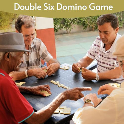 Doreimi Double 6 Dominos Set for Adults with 4 Wooden Racks & 28 Tiles Travel Dominoes Set Classic Board Game for Family Game Night - style: Double 6 Dot