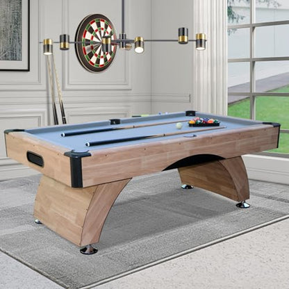 Billiards Table，7 FT Pool Table with Premium Accessories, Durable Matte-Black Finish, and Heavy Duty Legs for Modern Adult Rrec Room Family Game Room - color: Wood