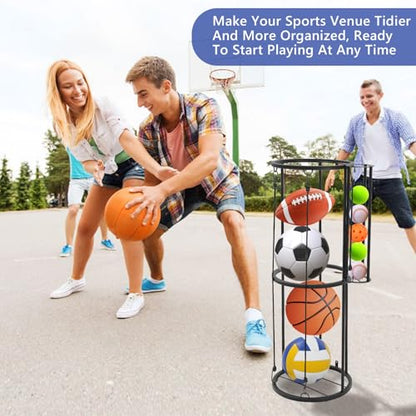 Garage Ball Storage Rack Wall Mount, Vertical Sports Ball Organizer with Small Ball Holder Basketball Soccer Volleyball Football Holder, Space Saving Metal Ball Rack for Garage, Gym, Playroom