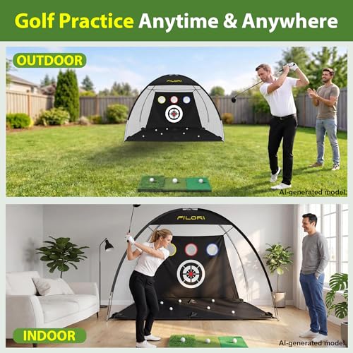 FILORI Heavy Duty Golf Practice Net 10x7FT with Tri-Turf Mat, All-in-One Golf Training Aid for Backyard Driving Chipping Swing, Indoor Outdoor Use, Blue