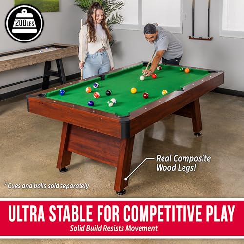 GoSports 7 and 8 ft Pool Tables with Wood Finish - Gray, Black, or Green Felt - Billiards Game Room Table for Adults & Family - Accessories Not Included - style: 7 ft Green