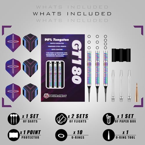 WIN.MAX Darts Soft Tip Set - 90% Tungsten Soft Tip Darts Set Professional 18 Grams Soft Darts Pro Dart Set with Extra 3 Flights - color: Purple