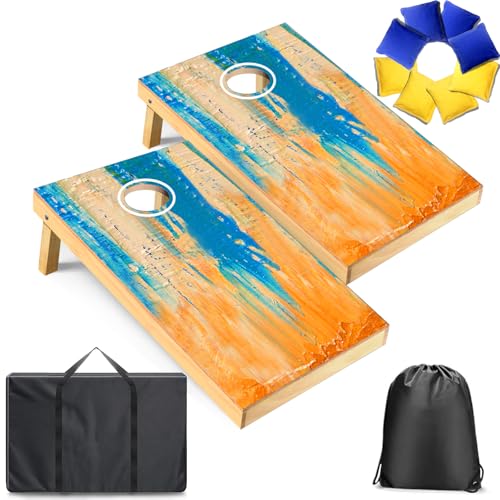 Cornhole Board Set, Regulation Size 4 x 2FT/3 x 2FT Solid Wood Corn Hole Game Set with 8 Bean Bags,2 Cornhole Boards and 1 Carry Bag for Outdoor Beach Toss Games Competitions - color: 3'x2'ftblue+orange