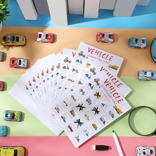 Hoolerry 30 Pcs Scavenger Hunt for Kids Road Trip Game Car Spring Summer Wedding Scavenger Hunt Cards Travel Activities Camping Games Outdoor Indoor Seek Activity for Kids Adults (Vehicles) - style: Vehicles