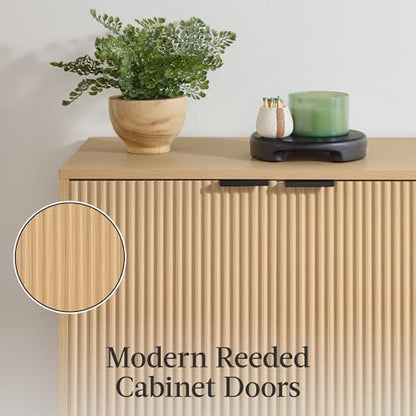 Best Choice Products 55" Modern 4-Door Sideboard Storage Cabinet, Buffet, Media Cabinet, Cupboard, Entryway Accent Table, Bookcase w/Reed Panels and Adjustable Shelves – Natural - color: Natural