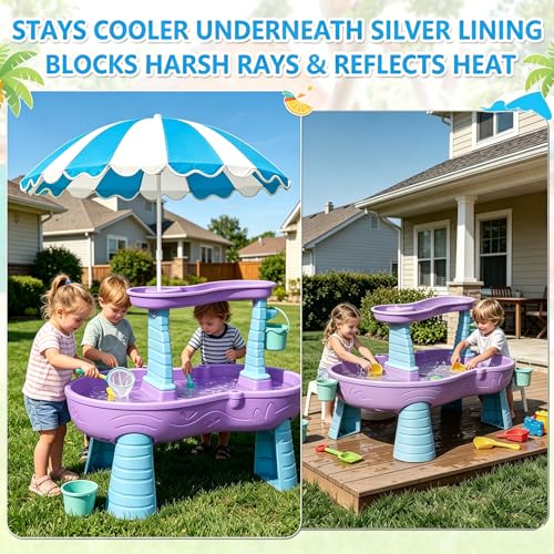 Water Table Umbrella, UV Protection Beach & Picnic Table Umbrella, Heavy Duty Portable Outdoor Shade for Sand Play, Camping, Garden & Backyard. - color: Blue-umbrella