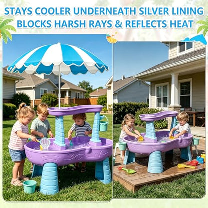 Water Table Umbrella, UV Protection Beach & Picnic Table Umbrella, Heavy Duty Portable Outdoor Shade for Sand Play, Camping, Garden & Backyard. - color: Blue-umbrella