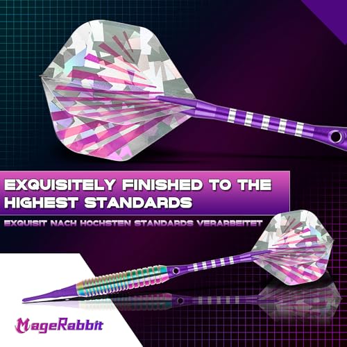 Darts Plastic Tip 3pcs with Extra Accessories, Professional Soft Tip Dart for Electronic Dart Board | Multi-section knurled non-slip grip+Complete replacement accessories included+Iridescent rainbow electroplated barrel