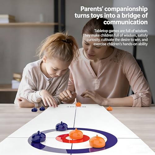 Curling Board Game Tabletop Edition with Large Roll Up Mat Portable Indoor Outdoor Family Fun Interactive Desktop Curling for Home Party Travel