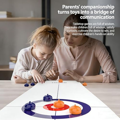 Curling Board Game Tabletop Edition with Large Roll Up Mat Portable Indoor Outdoor Family Fun Interactive Desktop Curling for Home Party Travel