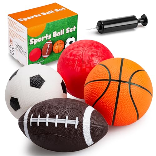 PlayZap 4 Pack Balls for Toddlers Kids, 5” Sports Toddler Ball Set Includes Soft Small Football Soccer Basketball Playground Balls, Outdoor Toys Birthday Gift for Baby Boys Girls 1-3 3-5 5-7 - color: 5" (4 pack)