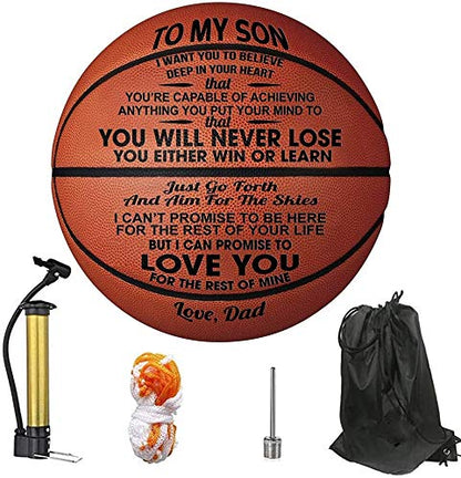 KAAYEE Engraved Basketball for Grandson, Engraved Basketball for Son from Mom Dad, Personalized 29.5" Basketballs Gifts, Custom Christmas Birthday Graduation Back to School Gift for Son from Mom Dad - color: Dad to Son