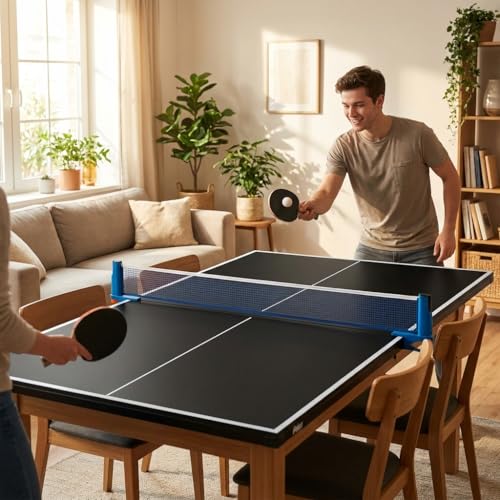 8.5ft Black Mid-Size Folding ping Pong Table Ping Pong Conversion Top, Foldable Portable Table Tennis Table ping Pong Table Top, Indoor Game Table Cover with Smooth Playing Surface