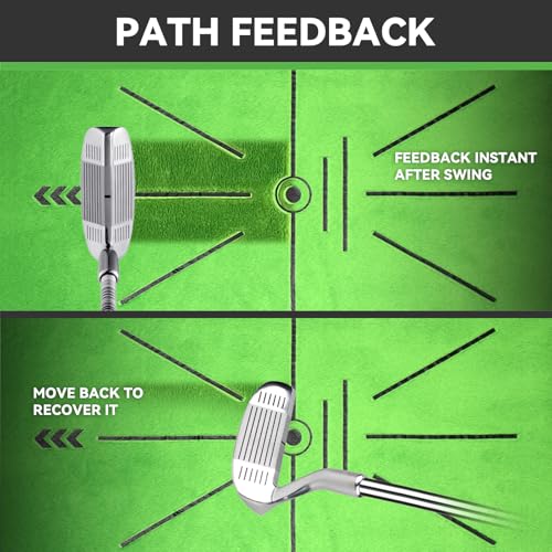 COSPOPTIC Golf Hitting Mat with Swing Path Feedback, Heavy-Duty Rubber Base Anti-Slip Golf Training Mat, Extra Replaceable Surface, Portable Practice Mat for Home Office Garage Yard Indoor Outdoor - style: Rough-Fairway-Tracks mat