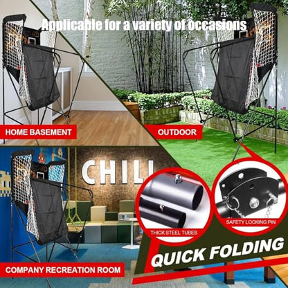 Basketball Arcade Game, Dual Shot Electronic Hoop with 8 Game Modes, Foldable Indoor/Outdoor Set with Balls & Pump for Family Fun