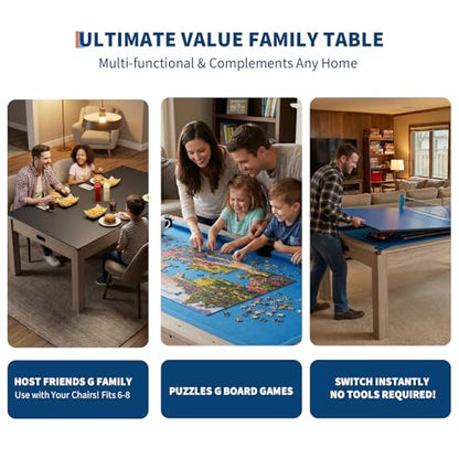Garvee 7FT 3 in 1 Pool Table with Dining & Table Tennis Top, Multi-Game Table with Accessories (Balls, Cues, Ping Pong),Convertible Billiards and Table Tennis,HDF Wood Grain Finish & Chrome Accents - color: Blue