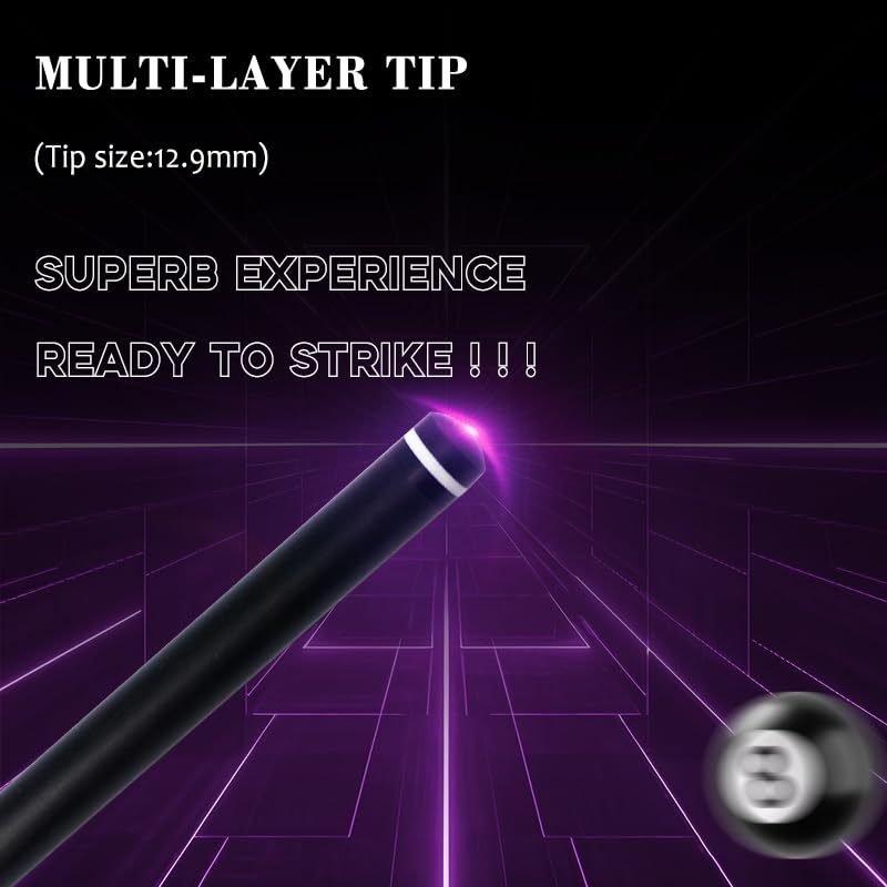 100% Carbon Fiber Shaft Billiard Cue 58" 19-21oz 1/2 Joint Carbon Fiber Pool Cue Stick 12.9mm Cue Tip - color: Purple