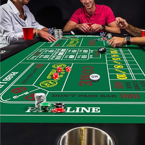 GSE Games & Sports Expert 36" x 72" Double-Sided Casino Layout Felt, Las Vegas Style Tabletop Mat for Parties, Home Entertainment, Poker Game Night - style: Blackjack&Craps