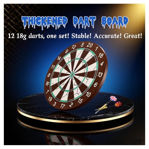 Flocking Dart Board Set,Double-Sided Dart Board with 12pcs Steel Tip Darts-Lightweight Bristle Dartboard-Multiplayer Party Games - size: Thickened 18"