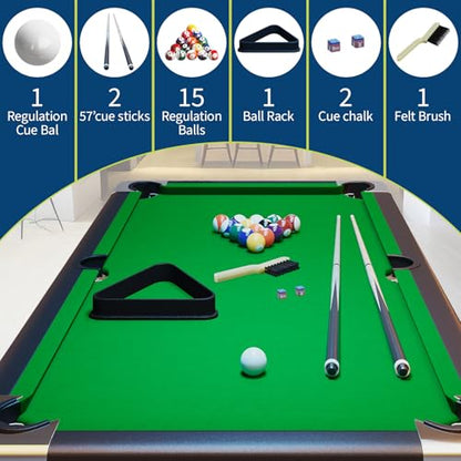 7FT Space-Saving Folding Pool Table for Adults & Kids Green Felt, Complete Accessory Set, Easy to Store – Portable Billiards Table for Game Rooms and Arcades