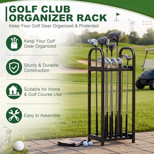 Hicarer 10 Hole Golf Club Holder Metal Golf Club Organizer Stand Rack Putter Stand Display for Indoor and Outdoor Use Home, Black - style: 10 Hole
