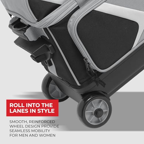 BSI Dash Roller Bowling Bag with Smooth Rolling Wheels, Padded Ball Compartment, Retractable Locking Handle, & Shoe Pocket - color: Black/Gray/White, style: Double