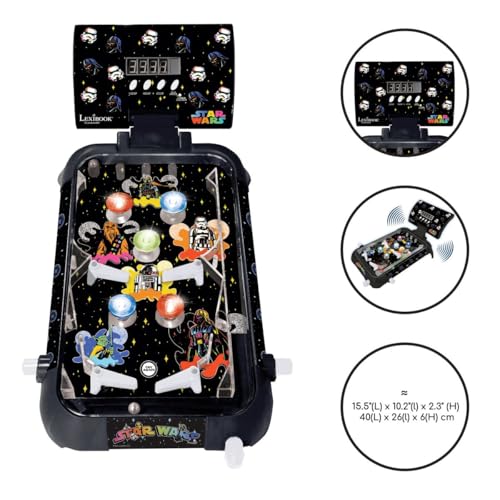 Lexibook, Star Wars, Electronic Table Pinball, Digital Score with LED Screen, Sound & Light Effects, 4 Flippers, Star Wars Design, Black, JG610SW