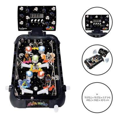 Lexibook, Star Wars, Electronic Table Pinball, Digital Score with LED Screen, Sound & Light Effects, 4 Flippers, Star Wars Design, Black, JG610SW
