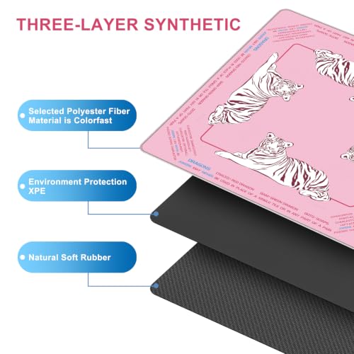 Preppy Pink and White Tiger Mahjong Mat for Table with Rules, 33×33 Inches | Anti-Slip, Waterproof, Noise-Reducing Table Cover for American Mahjong, Poker, Board Games , Dominoes, and Card Games - color: Pink-1