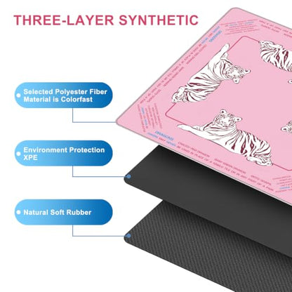 Preppy Pink and White Tiger Mahjong Mat for Table with Rules, 33×33 Inches | Anti-Slip, Waterproof, Noise-Reducing Table Cover for American Mahjong, Poker, Board Games , Dominoes, and Card Games - color: Pink-1